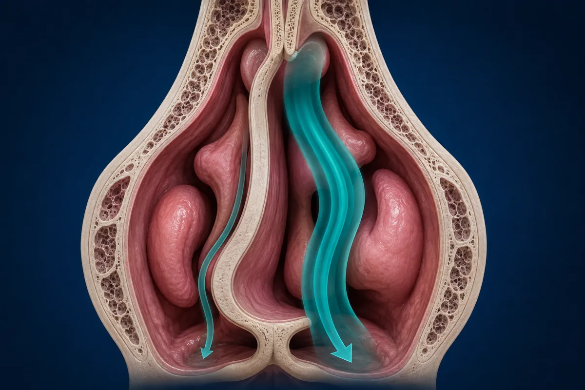 3D illustration of a deviated nasal septum restricting airflow, corrected by septoplasty in Gurgaon