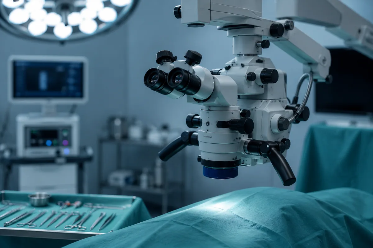 Operating microscope set up for microscopic ear surgery and tympanoplasty performed by Dr. Harsh Vardhan